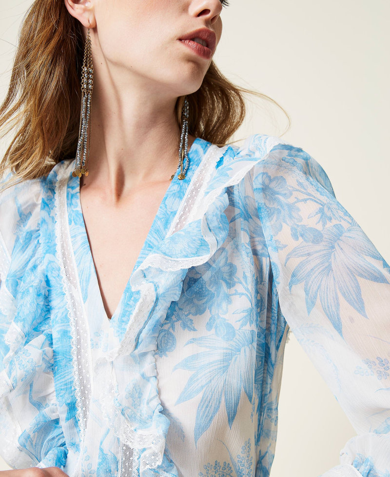 Блузка с цветочным принтом туаль-де-жуи Принт Цветок Sanderson Белый "Снег" / Голубой женщина 221TP2713-05