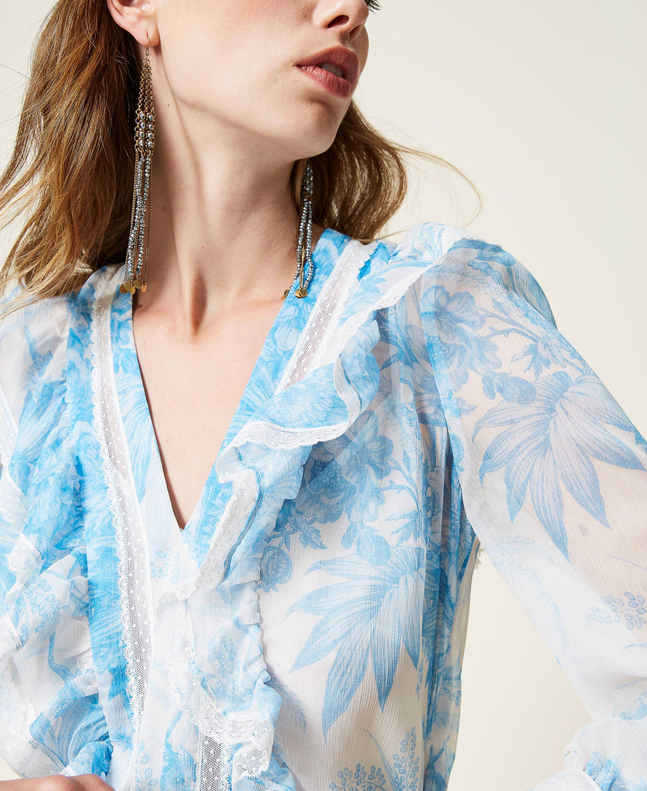 Blouse avec imprim&eacute; floral toile de Jouy