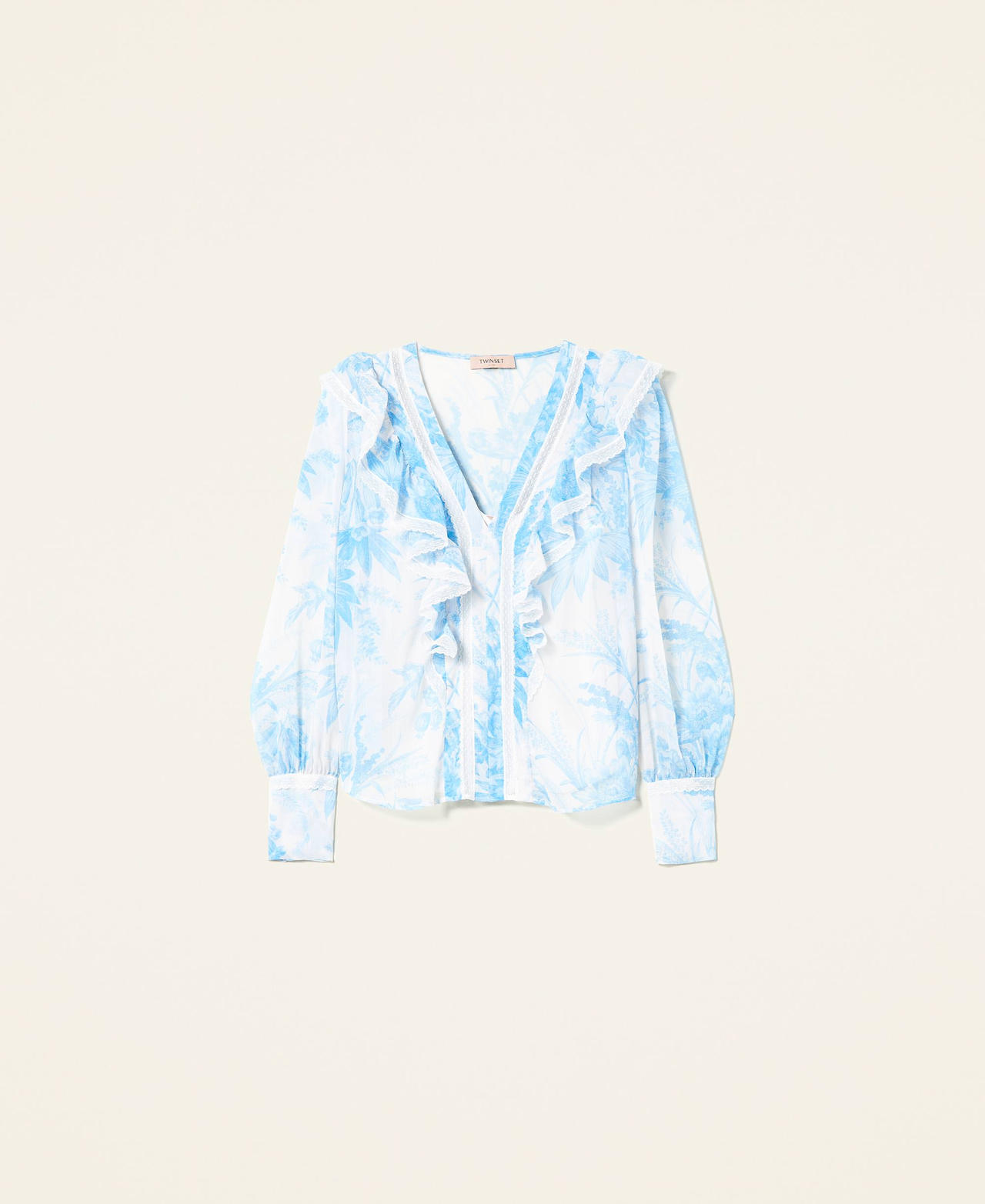Блузка с цветочным принтом туаль-де-жуи Принт Цветок Sanderson Белый "Снег" / Голубой женщина 221TP2713-0S
