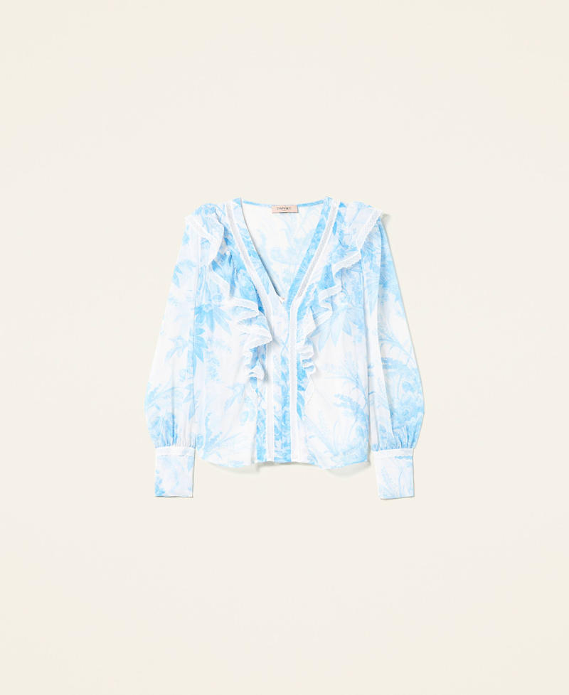 Blouse with toile de Jouy floral print “Snow” White Sanderson Flower Print / Light Blue Woman 221TP2713-0S