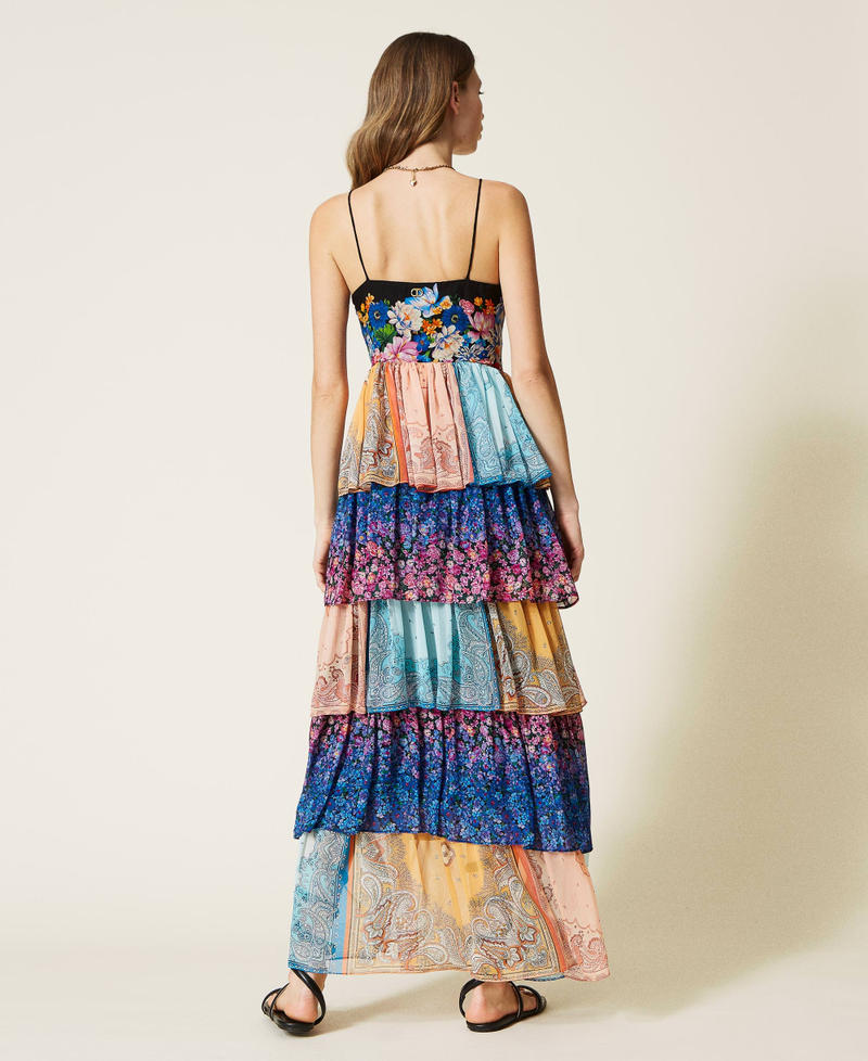 Long printed dress with flounces "Bohemian Mix” Pattern Woman 221TP271A-03