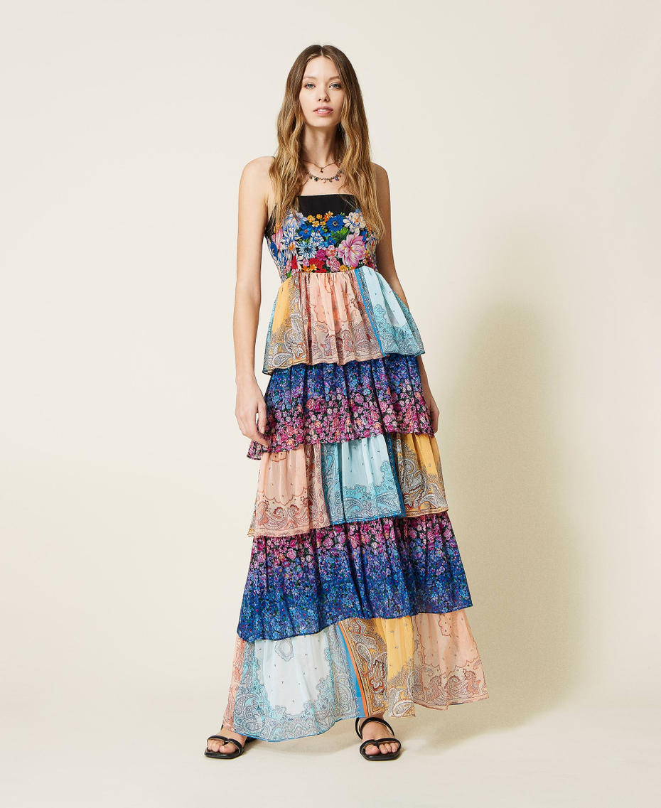 Long printed dress with flounces "Bohemian Mix” Pattern Woman 221TP271A-04