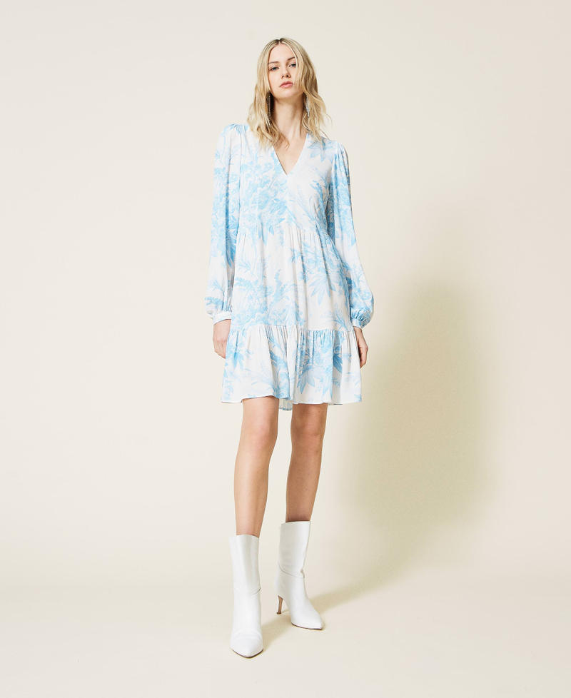 Robe avec imprimé floral toile de Jouy Imprimé Fleur Sanderson Blanc « Neige »/Bleu Femme 221TP271C-01