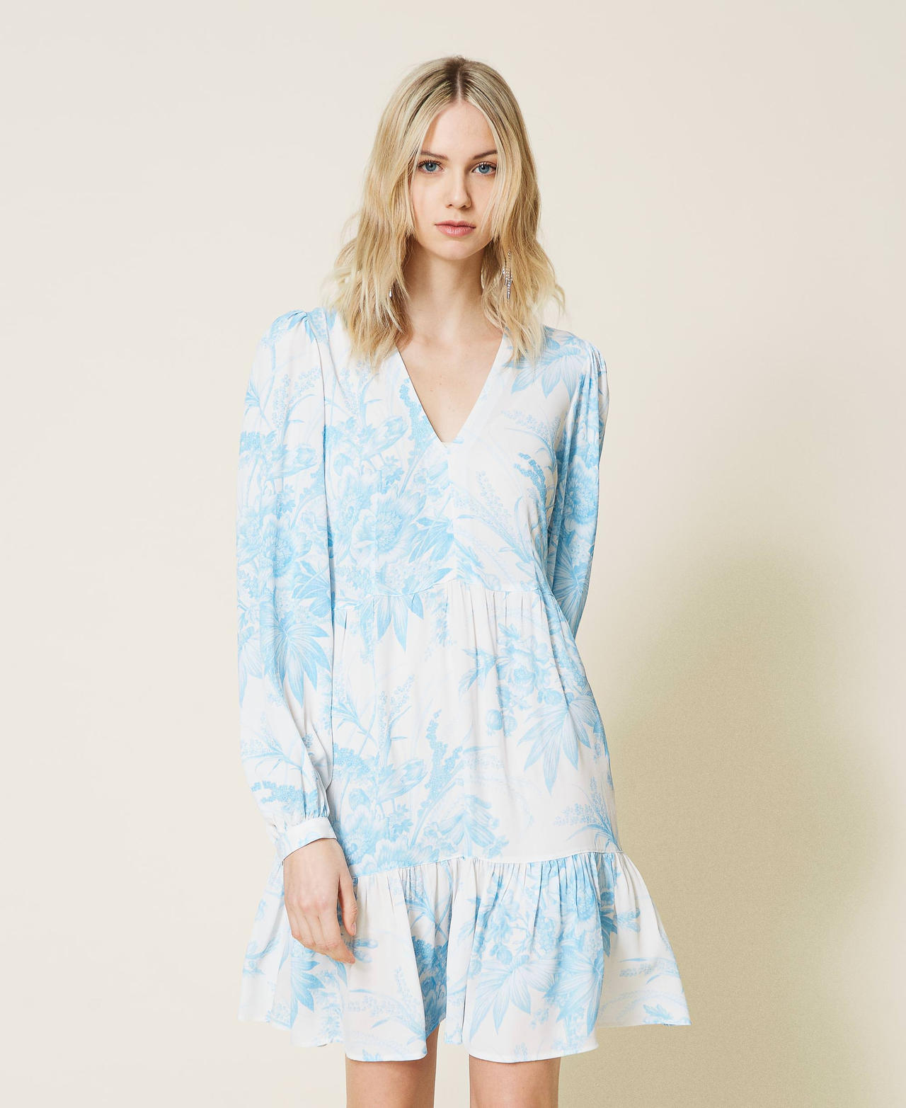 Robe avec imprimé floral toile de Jouy Femme, Bleu TWINSET Milano