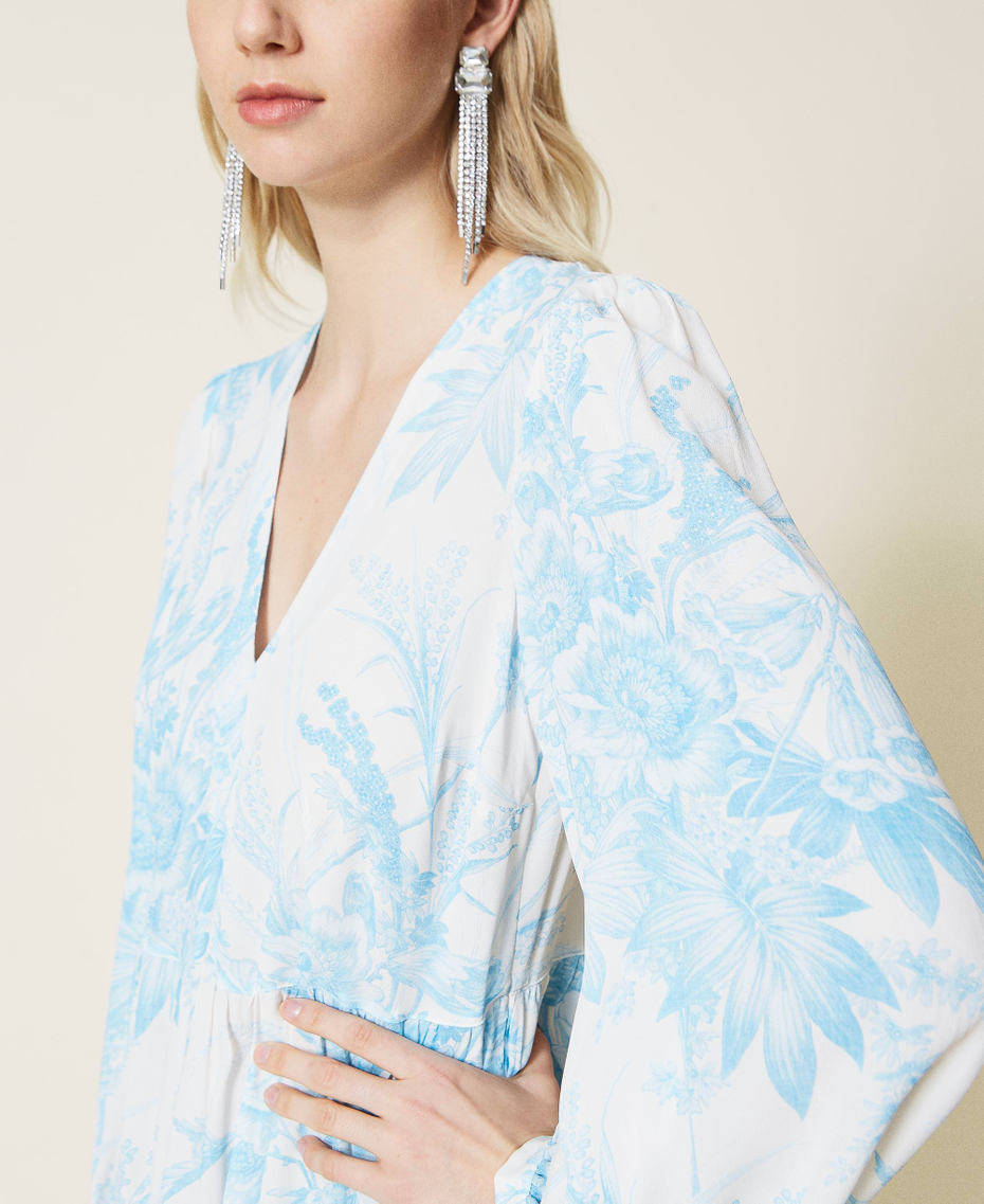 Robe avec imprimé floral toile de Jouy Imprimé Fleur Sanderson Blanc « Neige »/Bleu Femme 221TP271C-06