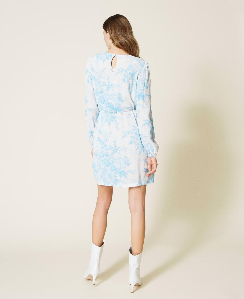 Tunic dress with toile de Jouy floral print “Snow” White Sanderson Flower Print / Light Blue Woman 221TP271D-04