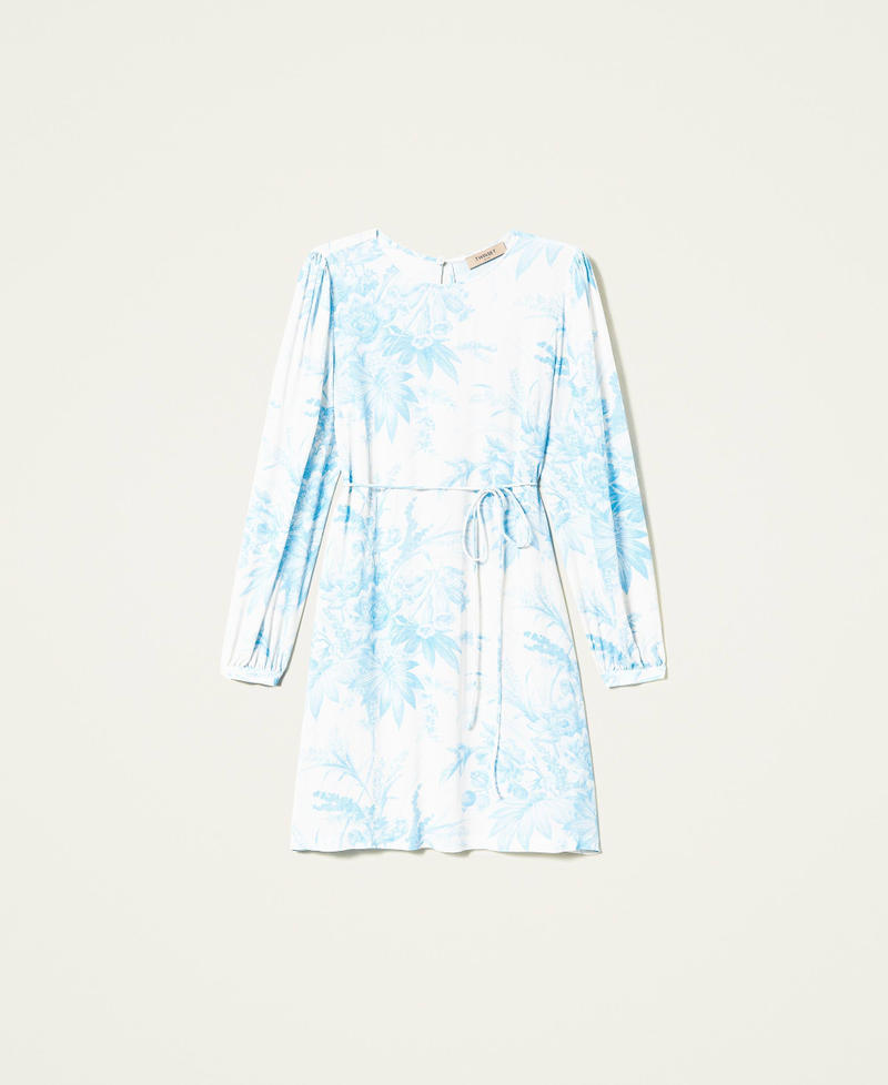 Tunic dress with toile de Jouy floral print “Snow” White Sanderson Flower Print / Light Blue Woman 221TP271D-0S