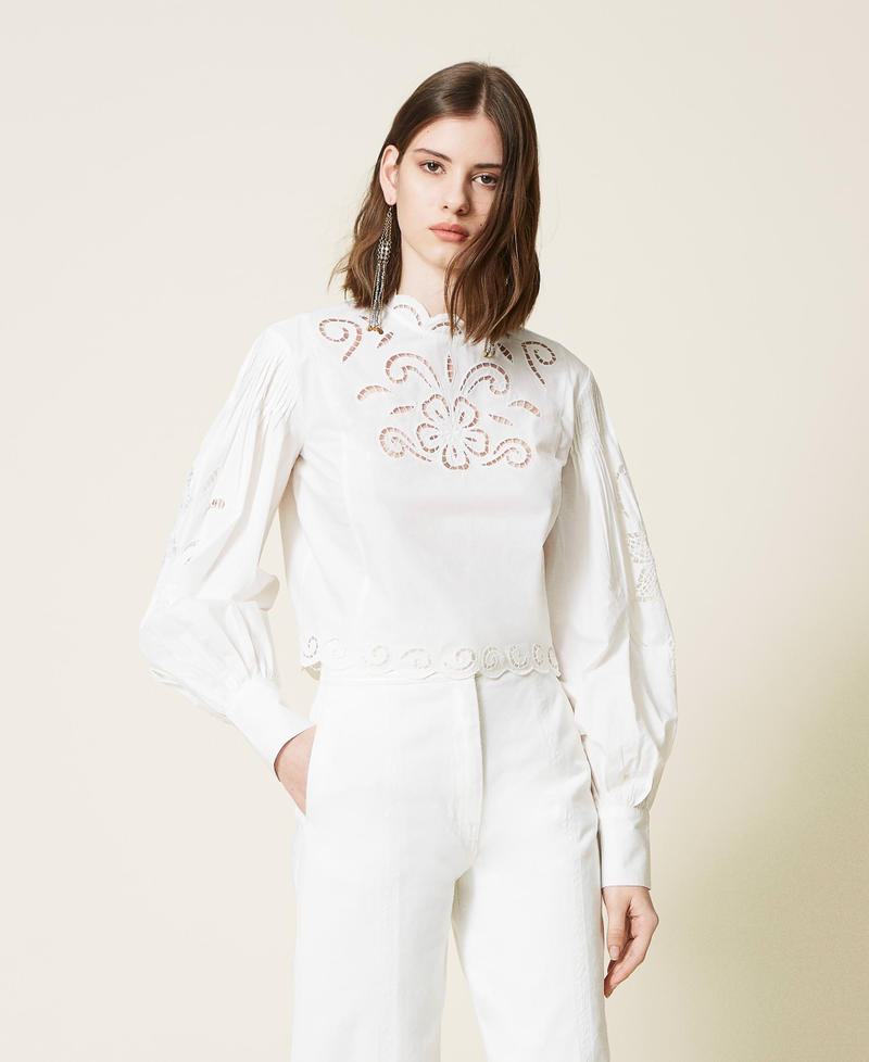 Muslin blouse with hemstitch embroidery White Woman 221TP2730-01