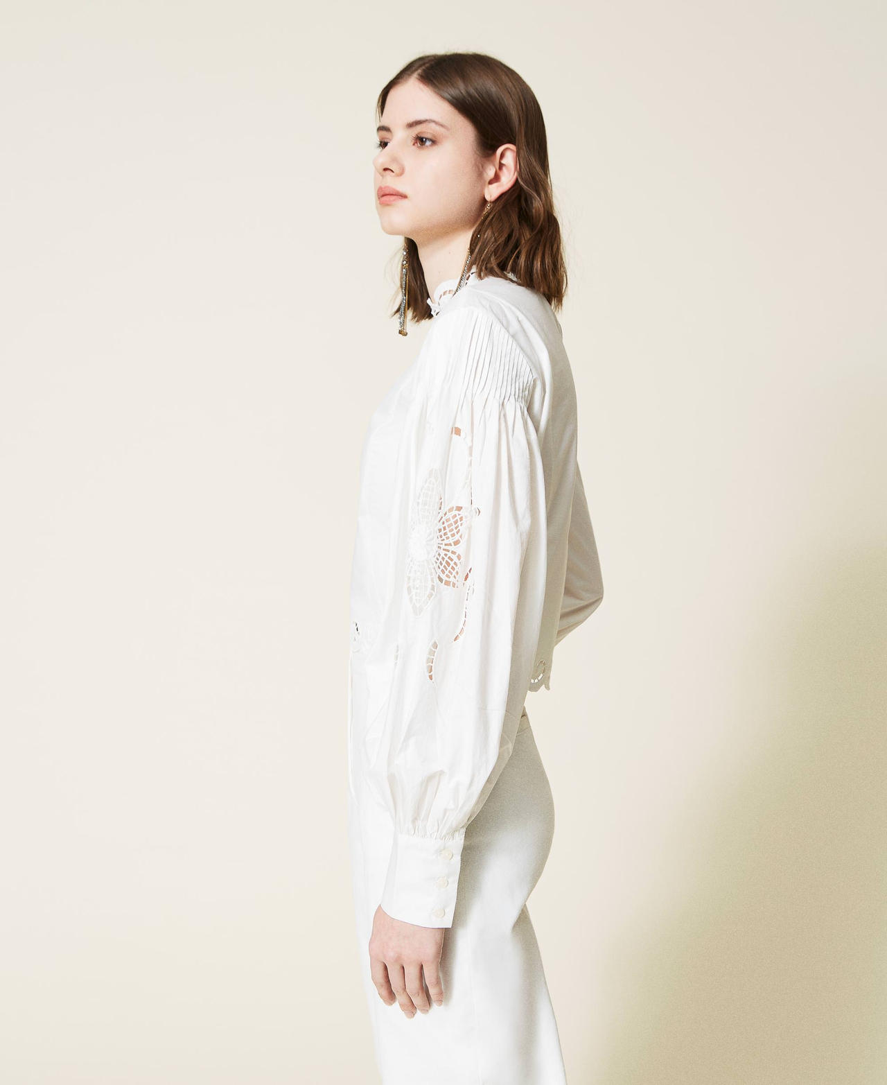 Muslin blouse with hemstitch embroidery White Woman 221TP2730-02