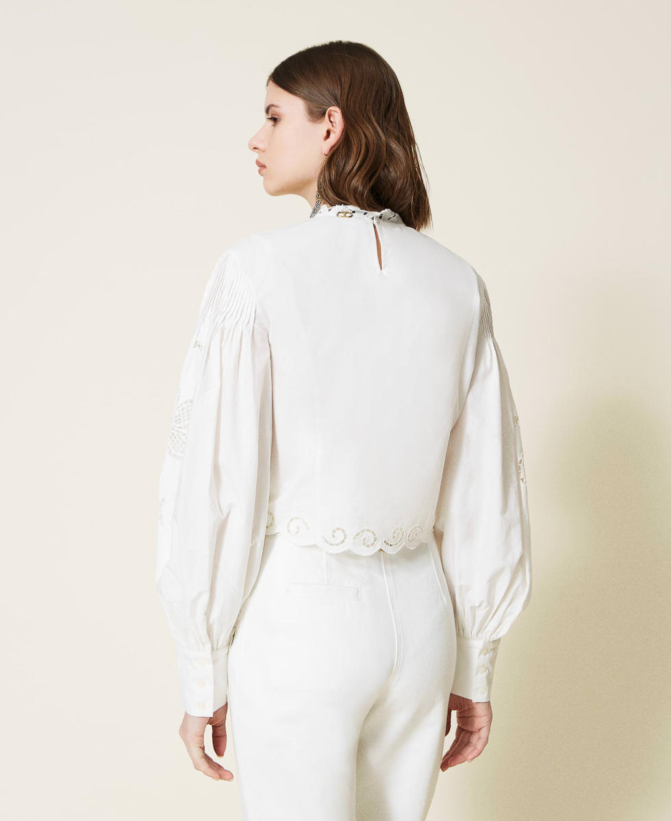 Blouse en mousseline avec broderies ajour es Femme Blanc