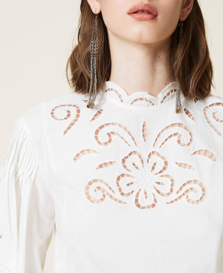 Muslin blouse with hemstitch embroidery White Woman 221TP2730-04