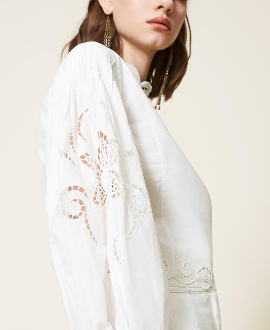 Muslin blouse with hemstitch embroidery White Woman 221TP2730-05