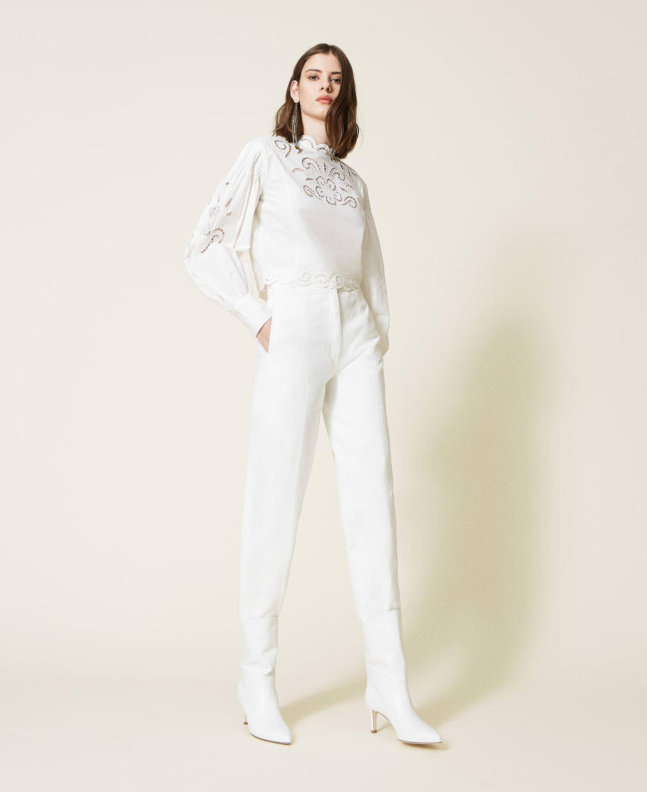 Muslin blouse with hemstitch embroidery