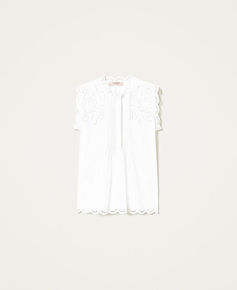 Muslin top with hemstitch embroidery White Woman 221TP2731-0S