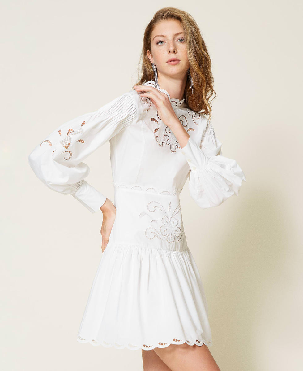 Vestido de muselina con à jour Mujer, Blanco | TWINSET Milano