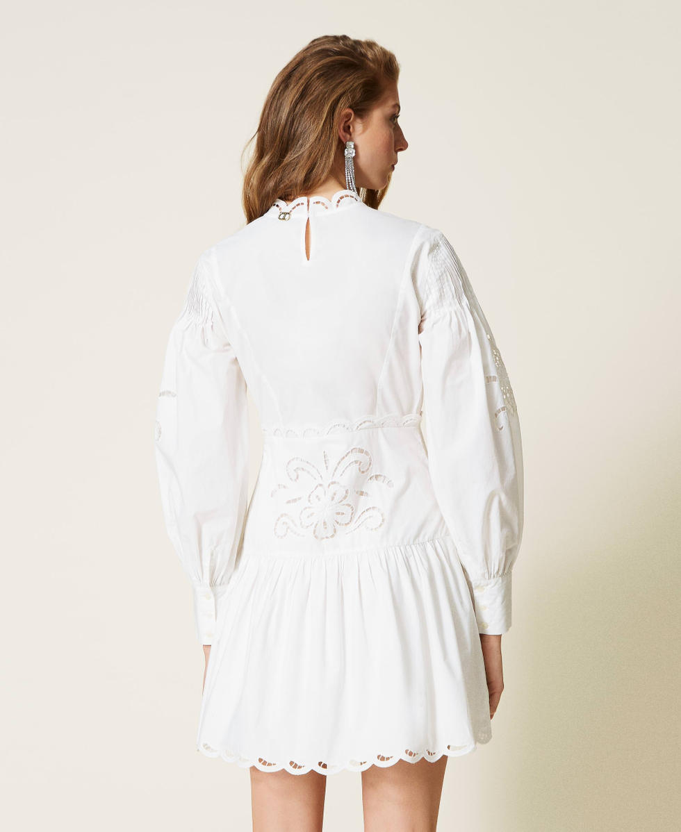 Muslin dress with hemstitch embroidery Woman, White | TWINSET Milano