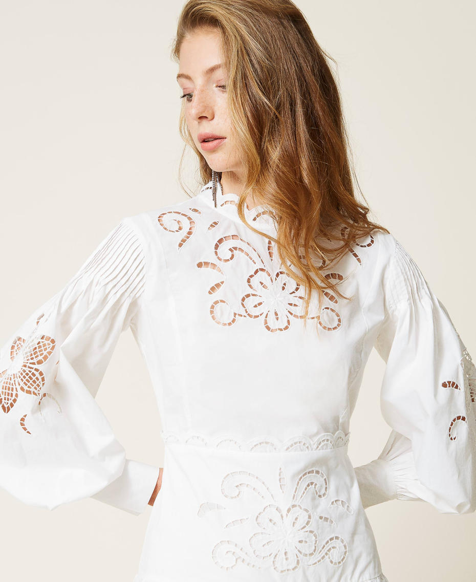 Muslin dress with hemstitch embroidery White Woman 221TP2732-05