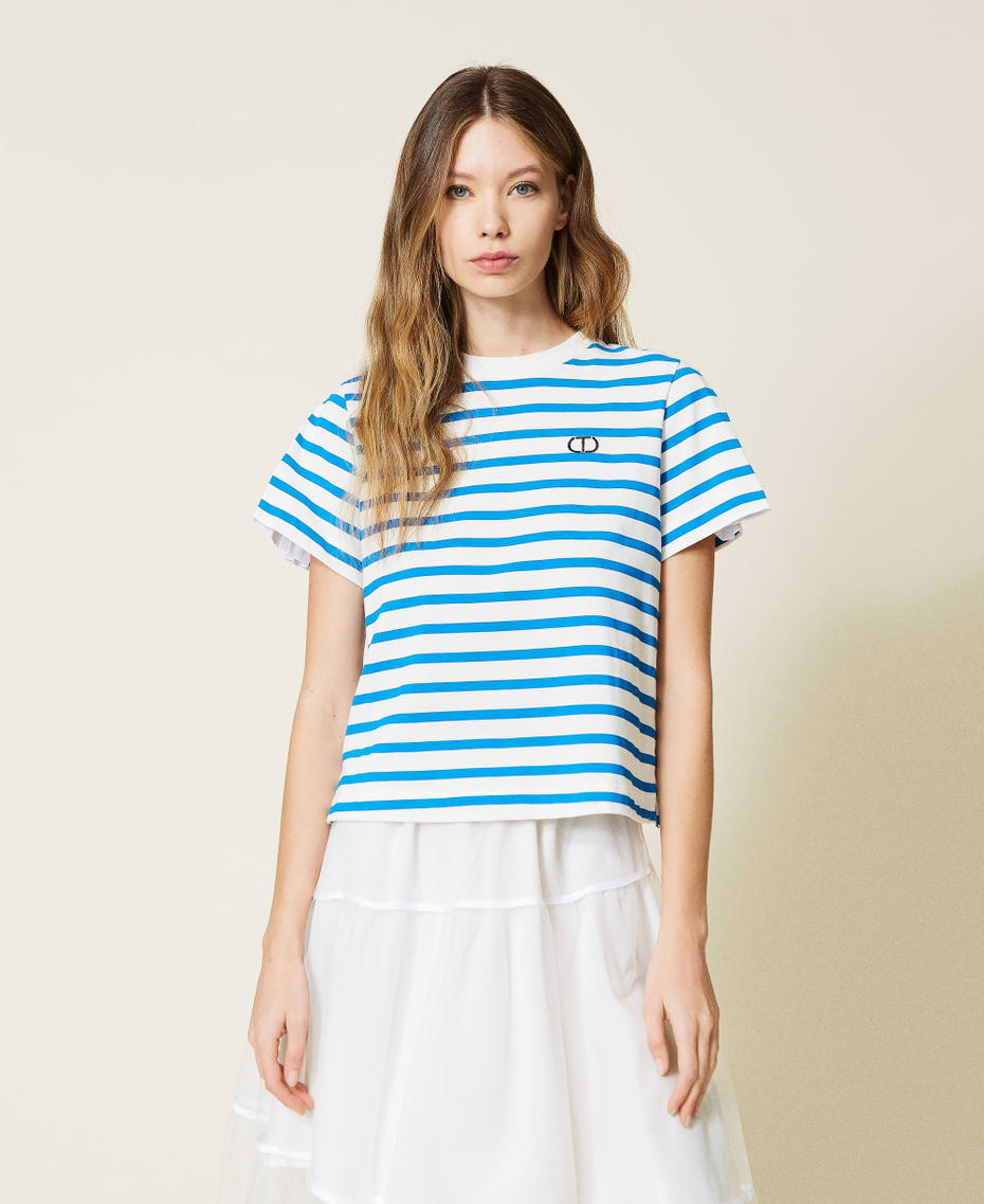 Striped t-shirt with poplin insert