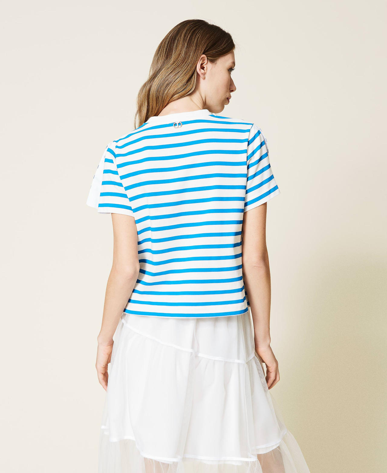 Striped t-shirt with poplin insert