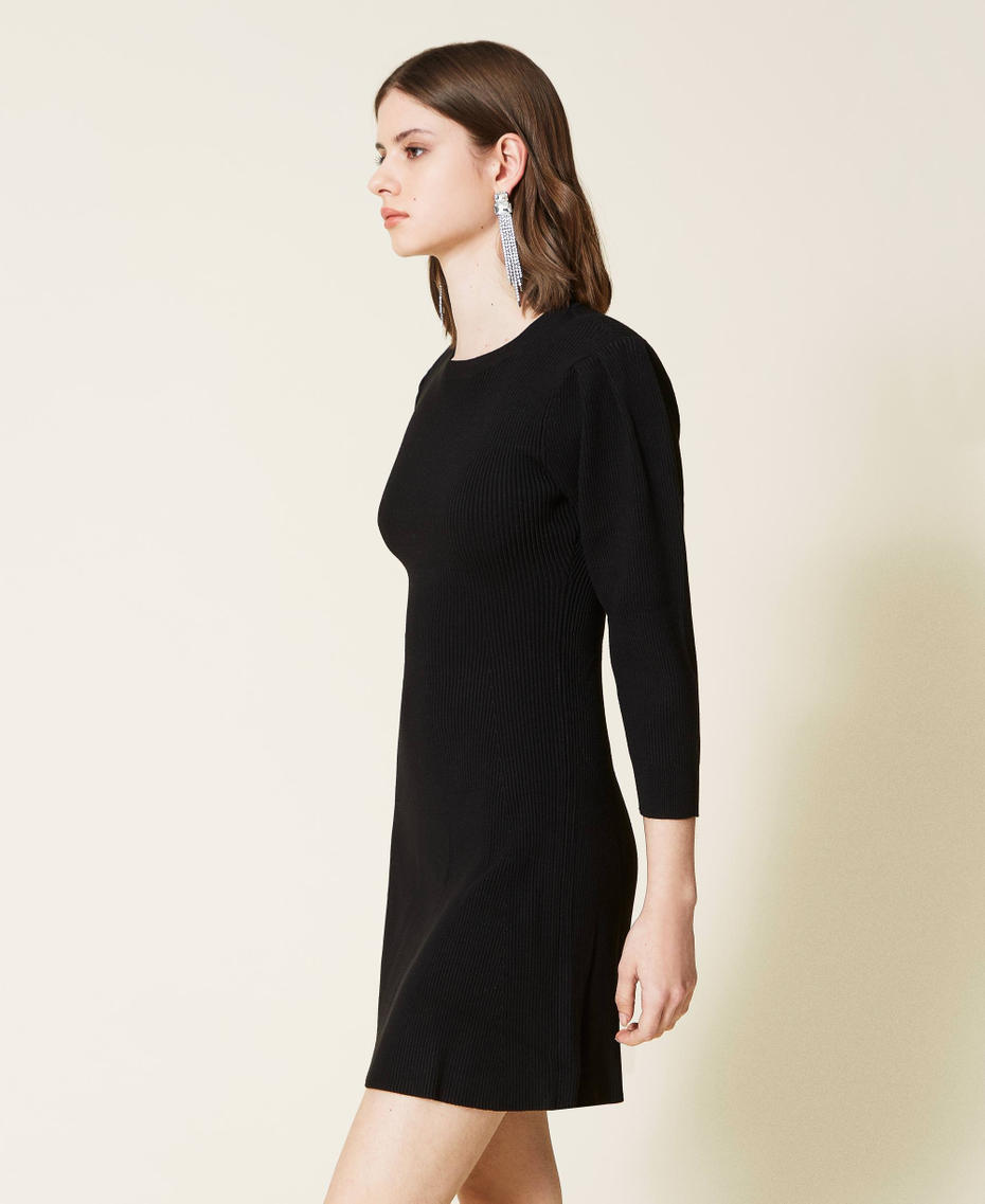 Трикотажное платье в рубчик Черный женщина 221TP3011-04