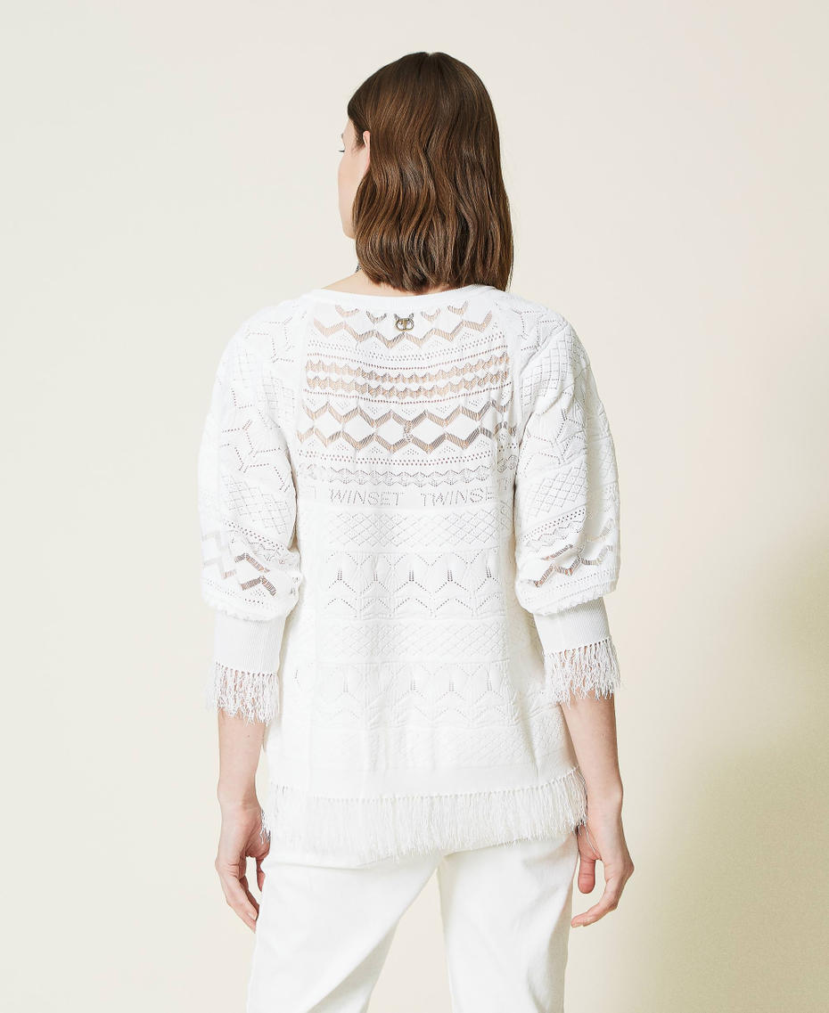 Lace stitch jumper with fringes Lily Woman 221TP3030-03