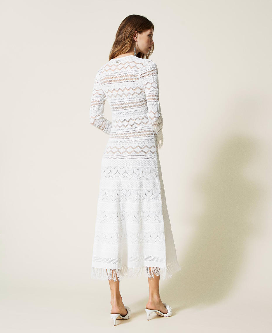 Maxikleid in Spitzenoptik mit Fransen