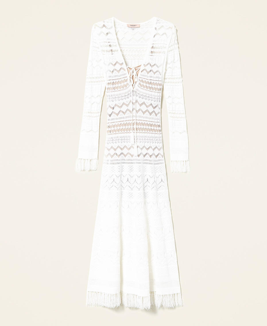 Maxikleid in Spitzenoptik mit Fransen