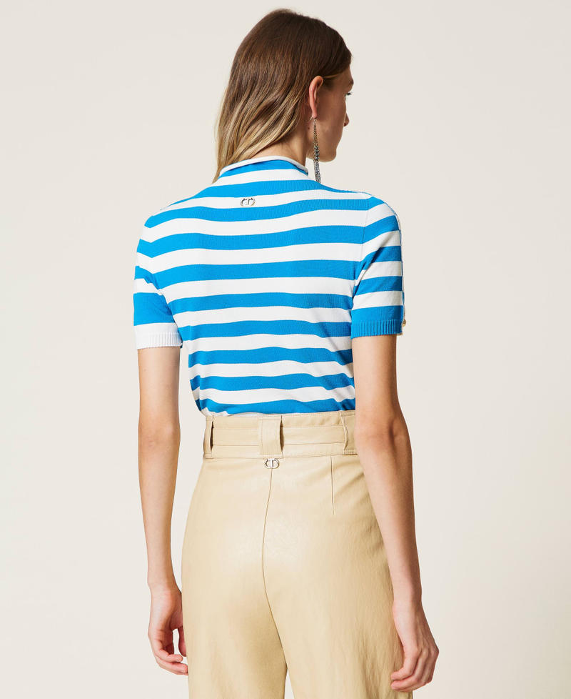 Turtleneck jumper with mixed jacquard stripes "Snow" White / "Brilliant Blue” Stripe Woman 221TP3083-03