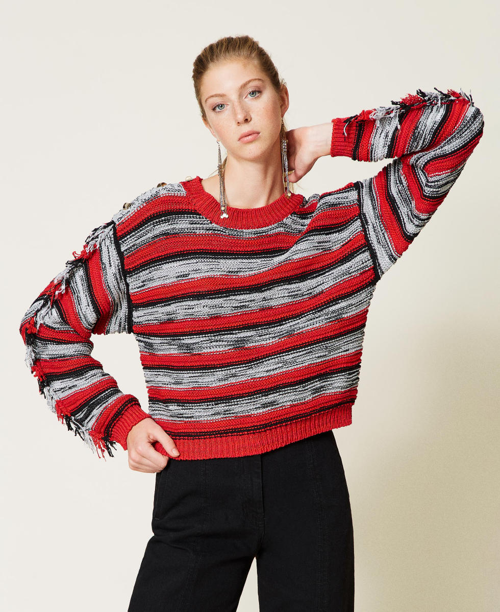 Pull rayé discount noir et rouge