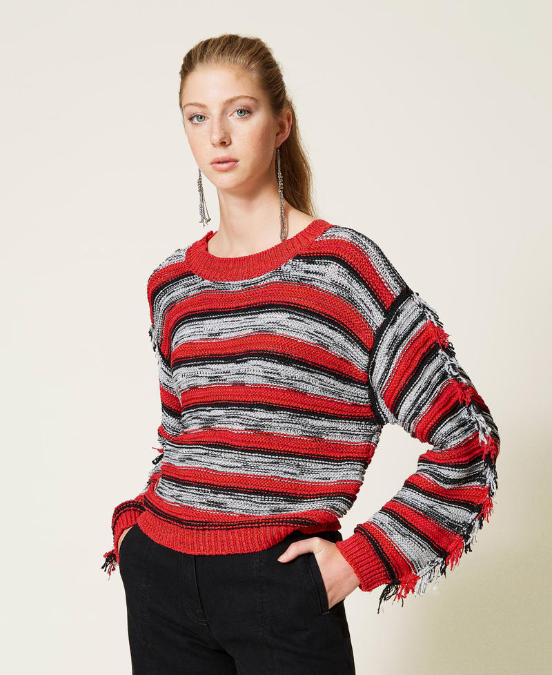 Striped boxy jumper with fringes