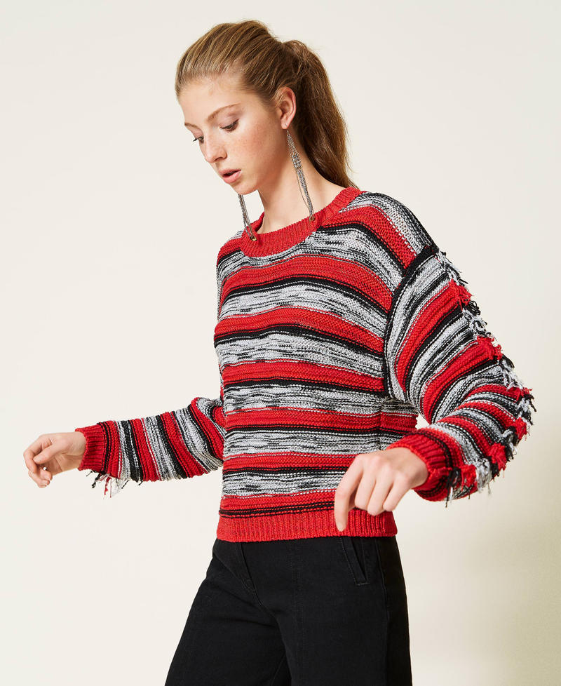 Striped boxy jumper with fringes