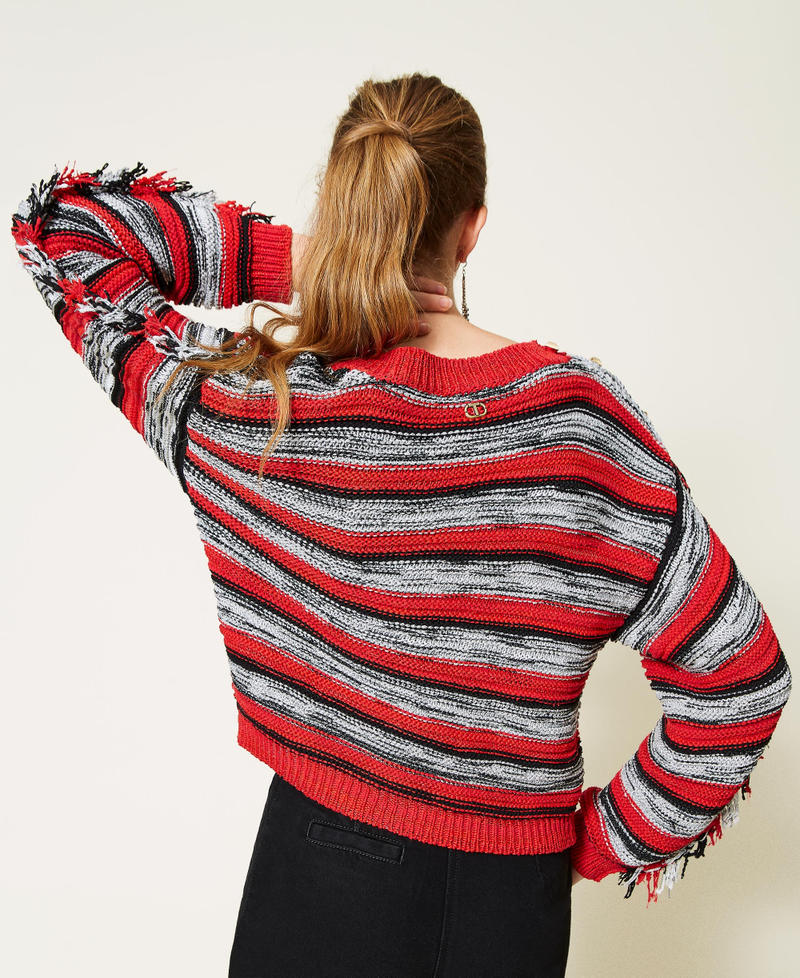 Striped boxy jumper with fringes