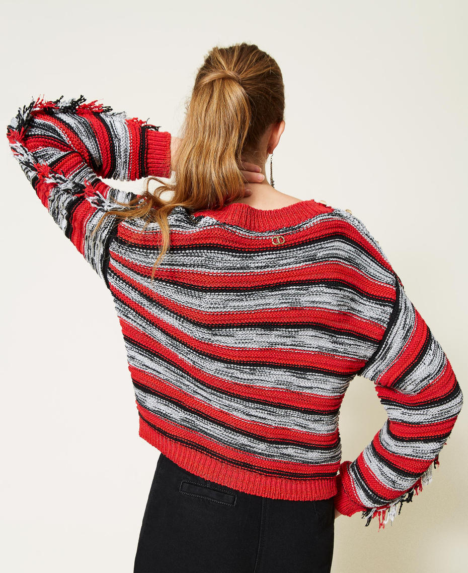 Striped boxy jumper with fringes