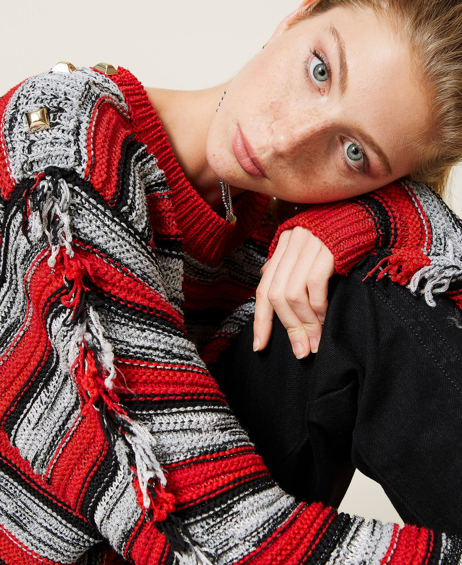 Striped boxy jumper with fringes
