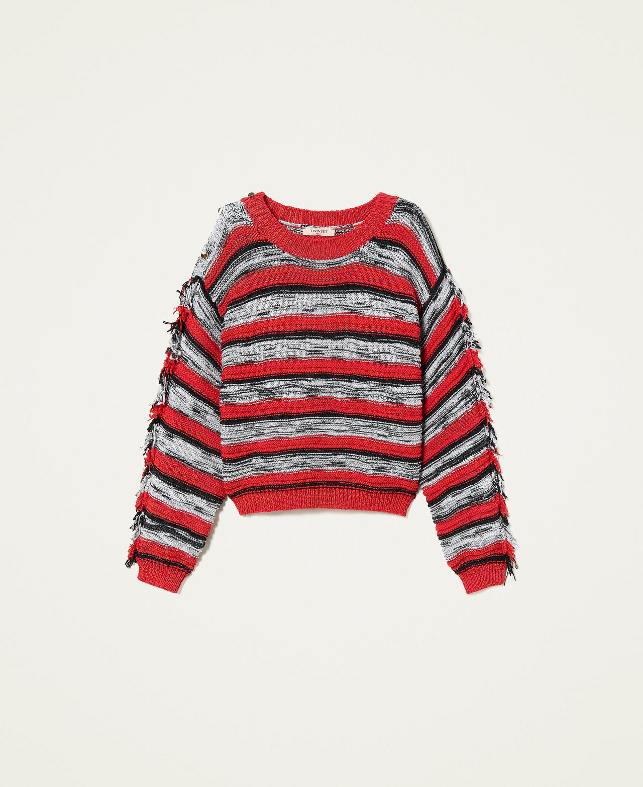 Striped boxy jumper with fringes