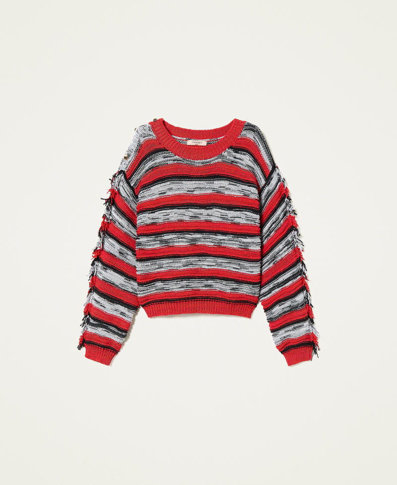 Striped boxy jumper with fringes
