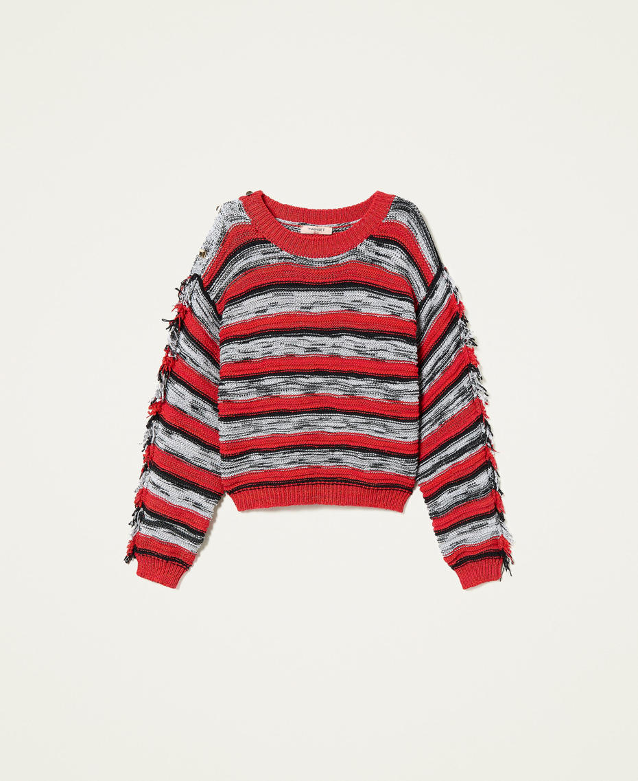 Kastenpullover mit Streifenmuster und Fransen