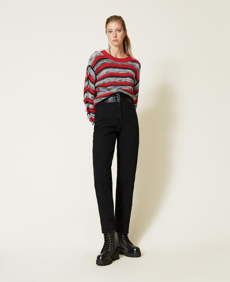 Striped boxy jumper with fringes