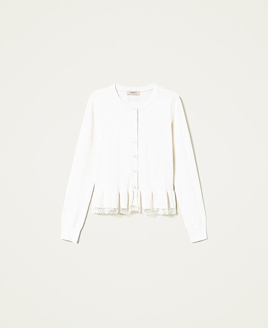 Cardigan with flounce and lace