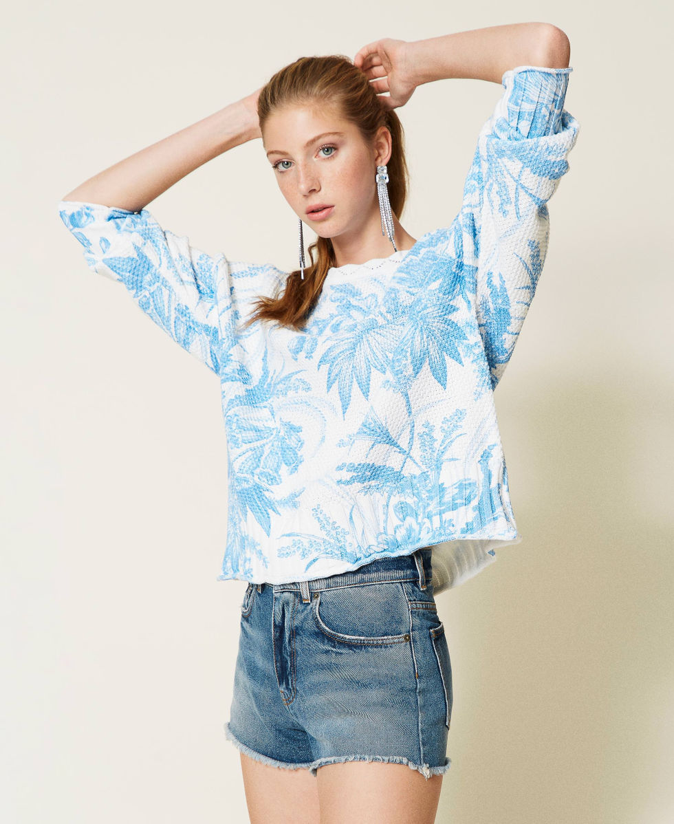 Jumper with floral toile de Jouy print Woman Light blue TWINSET