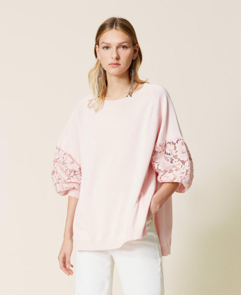 Jersey oversize con encaje macramé Rosa Tiza Mujer 221TP3312_06665_01