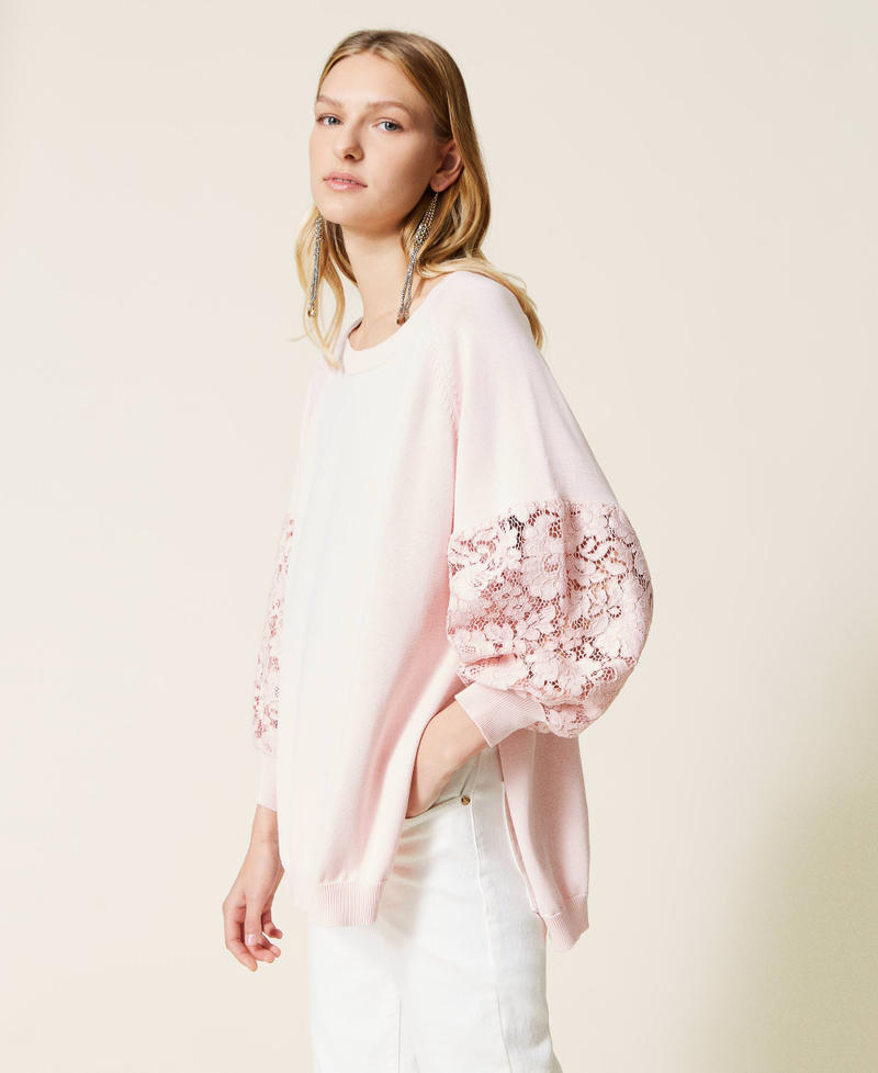 Jersey oversize con encaje macramé Rosa Tiza Mujer 221TP3312_06665_02