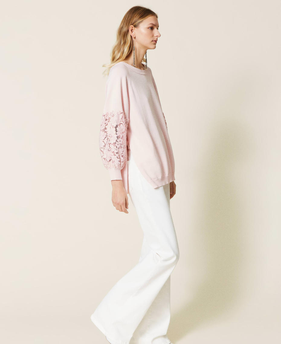 Jersey oversize con encaje macramé Rosa Tiza Mujer 221TP3312_06665_04