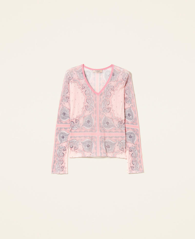 Ribbed jumper with bandanna print "Bouquet” Pink Bandanna Print Woman 221TP3391-0S