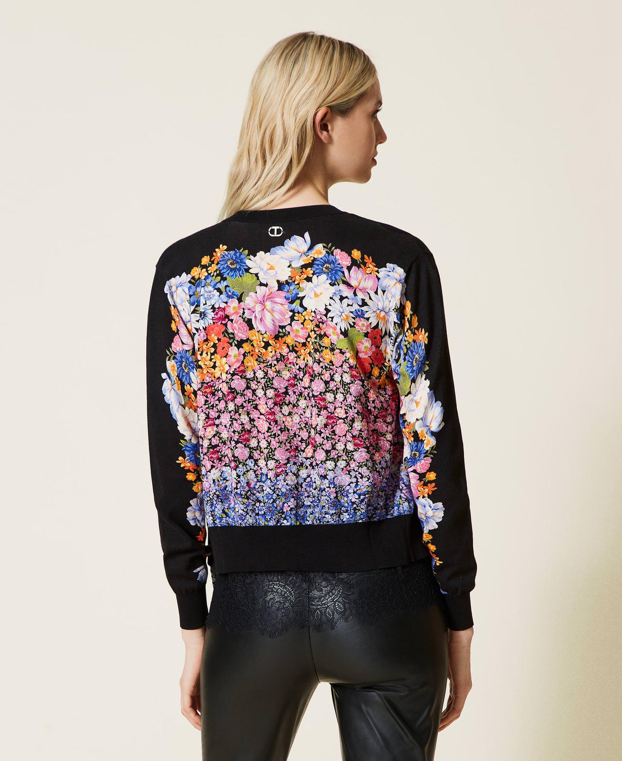 Floral Print X Cotton Knit Cardigan 600078452nvy main image 0