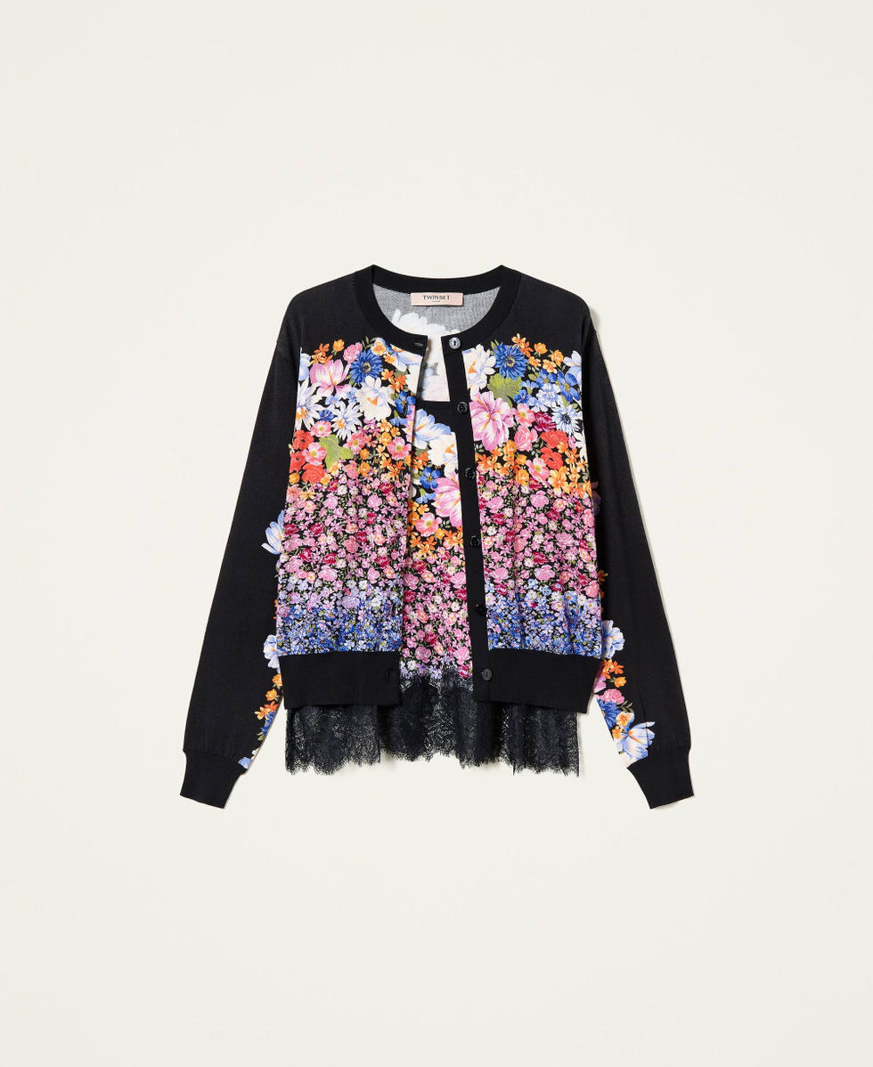 Floral print cardigan and top set