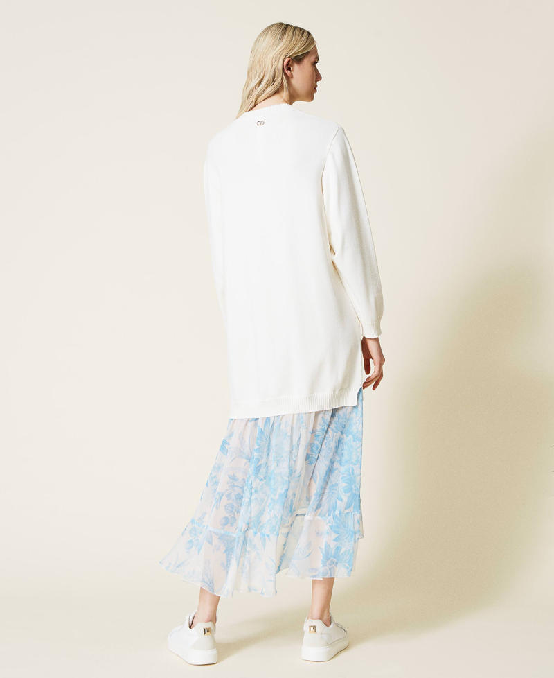Long dress with floral toile de Jouy creponne Two-tone “Snow” White / Sanderson Flower Print  “Snow” White / Light Blue Woman 221TP345A-03