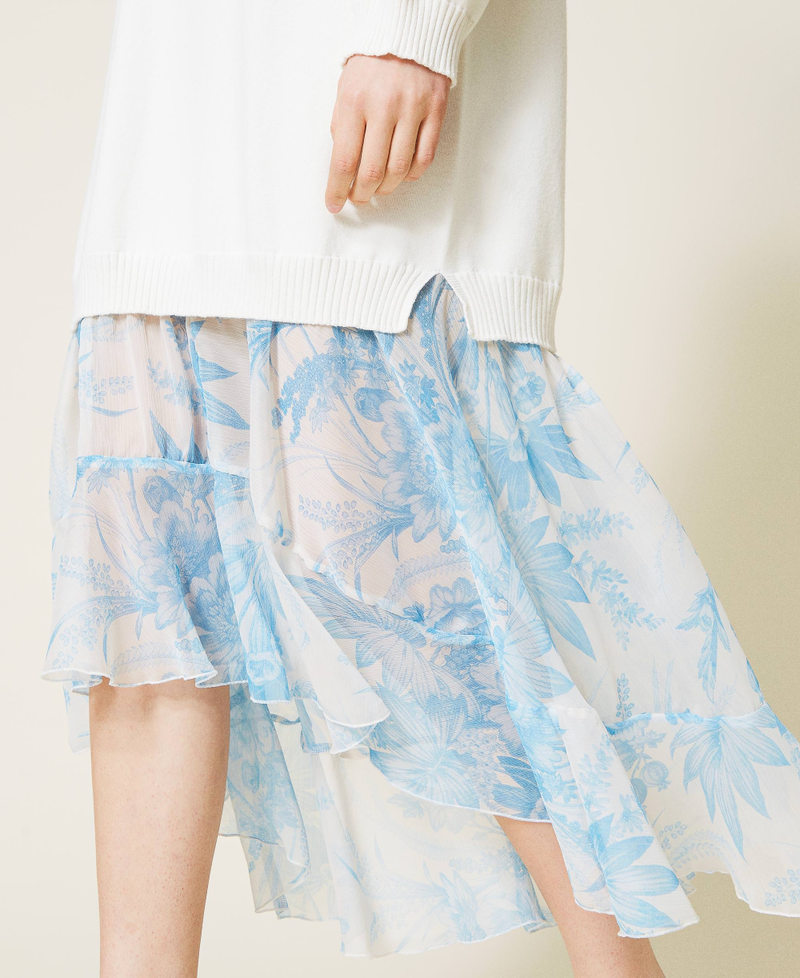 Long dress with floral toile de Jouy creponne Two-tone “Snow” White / Sanderson Flower Print  “Snow” White / Light Blue Woman 221TP345A-05