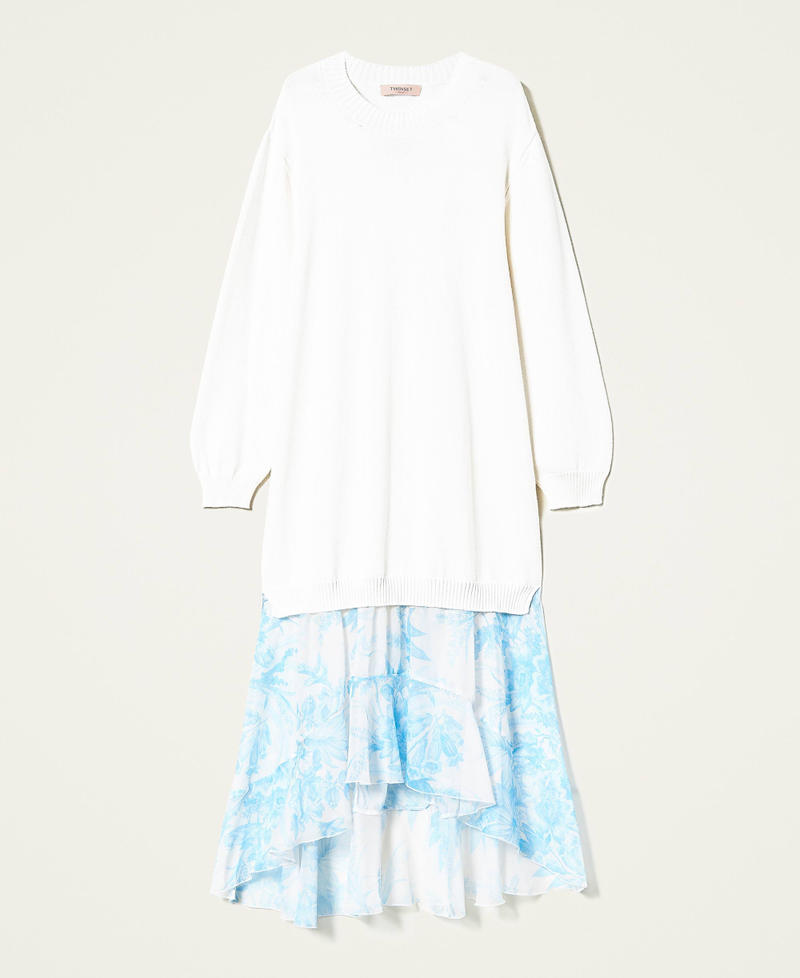 Long dress with floral toile de Jouy creponne Two-tone “Snow” White / Sanderson Flower Print  “Snow” White / Light Blue Woman 221TP345A-0S