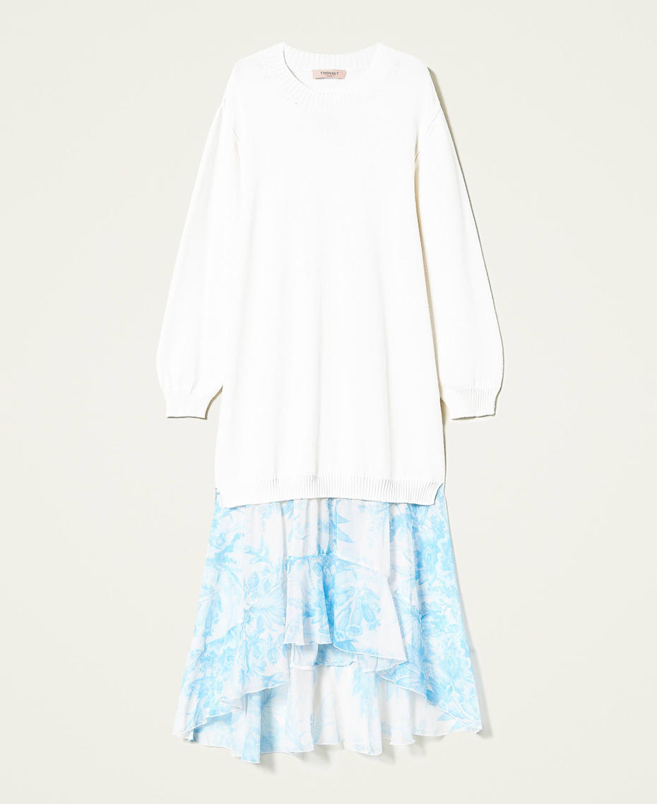 Robe longue avec crépon floral toile de Jouy Bicolore Blanc « Neige »/Imprimé Fleur Sanderson Blanc « Neige »/Bleu Femme 221TP345A-0S